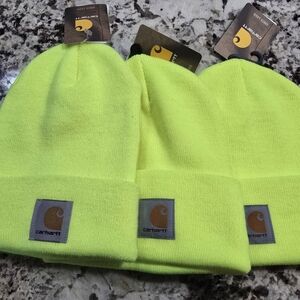 Carhartt Neon Yellow Beanie 3 Pc New